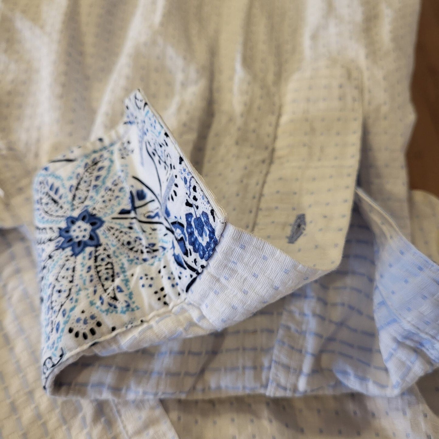 Visconti Men's White & Blue Cotton Button Down Collared Dress Shirt XL Blue
