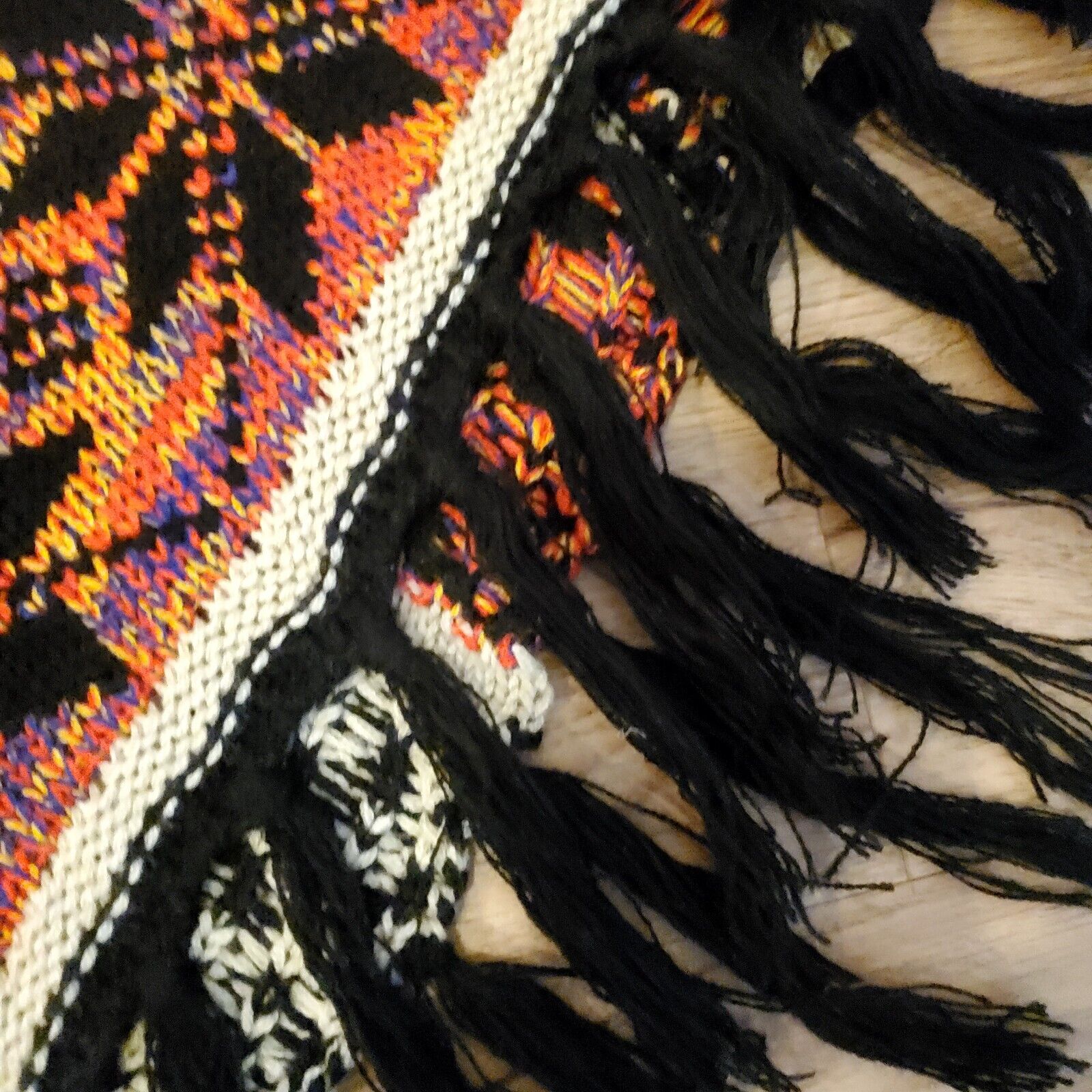 New Direction Colorful Fair Isles Print Poncho Orange Purple Black White Sweater