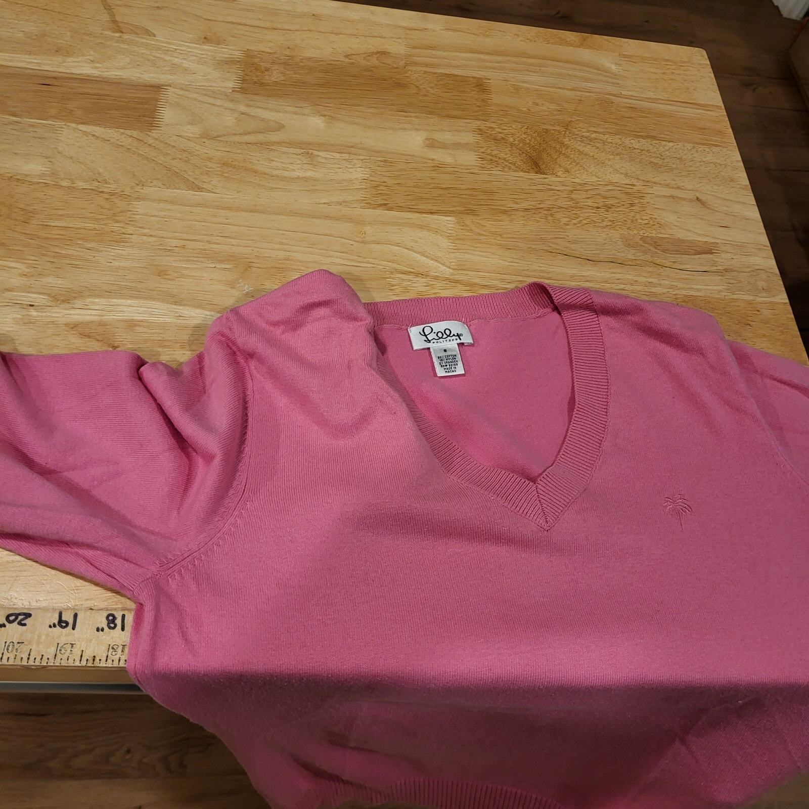 Lilly Pulitzer Lot of 2 Pink & Green Cotton Blend V Small Neck Sweaters 