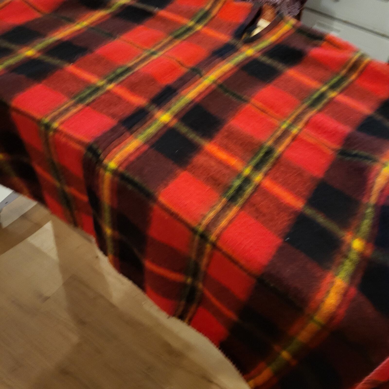 Red Wool Blend Tartan Plaid Poncho Shawl One Size 