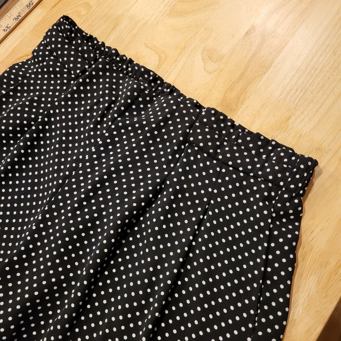 Adriene Vittadini Black & White Polkadot Elastic Waist Wide Leg Palazzo pants