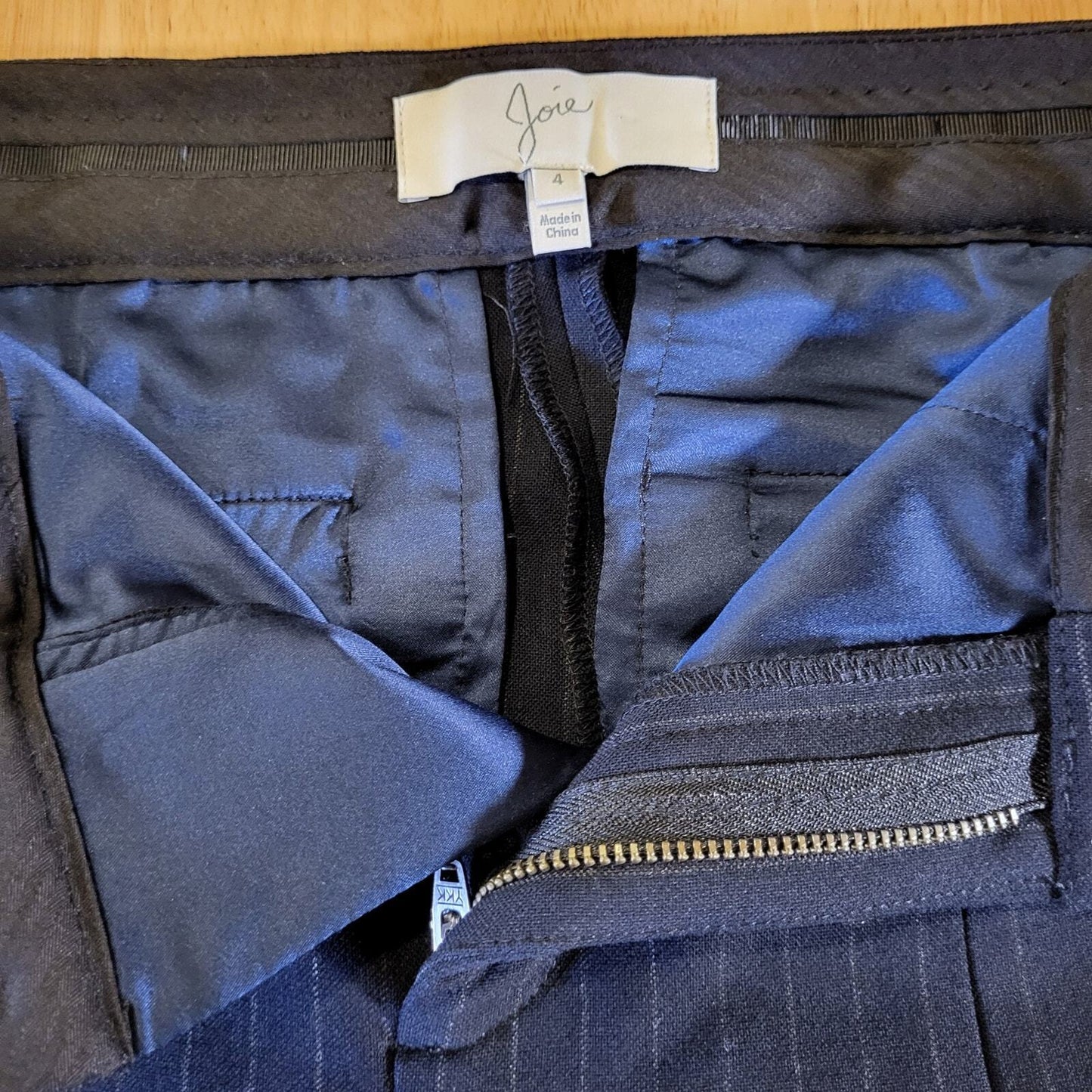 Joie Blue Pinstripe Straight Leg Flat Front 26" inseam 14" Rise size 4