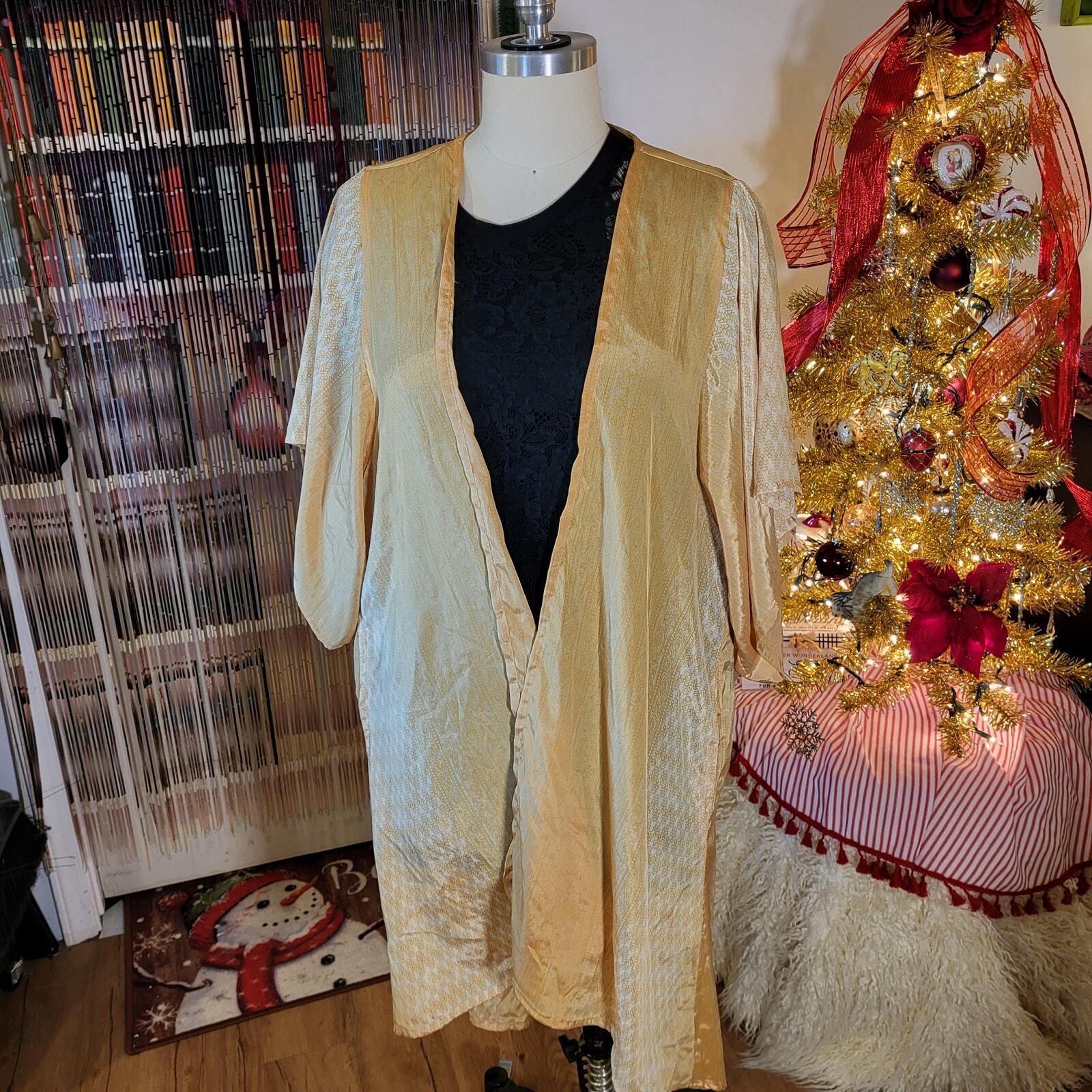 Silky Gold Bohemian Coverup Robe Pockets Long 