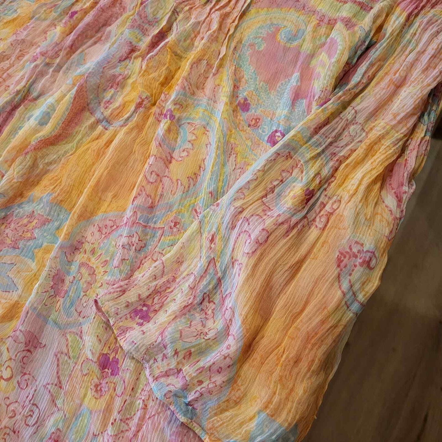 Women's Lauren By Ralph Lauren  100% Silk Pleated Front Mandarin Collar Chiffon 