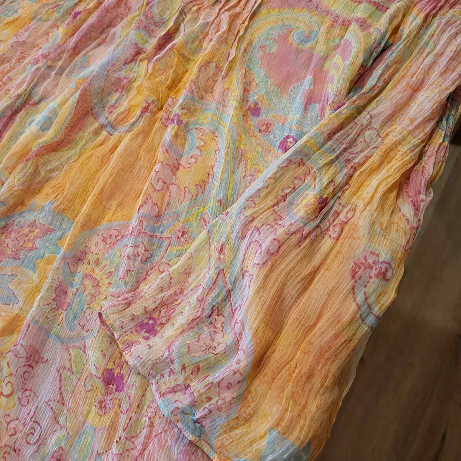Women's Lauren By Ralph Lauren  100% Silk Pleated Front Mandarin Collar Chiffon 
