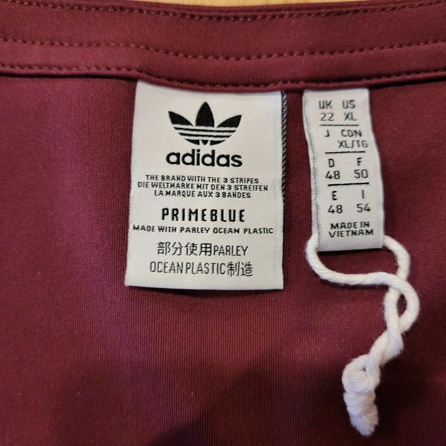 Adidas Originals Maroon Burgandy Long Sleeve Cropped Top Arm Stripe Stretch XL