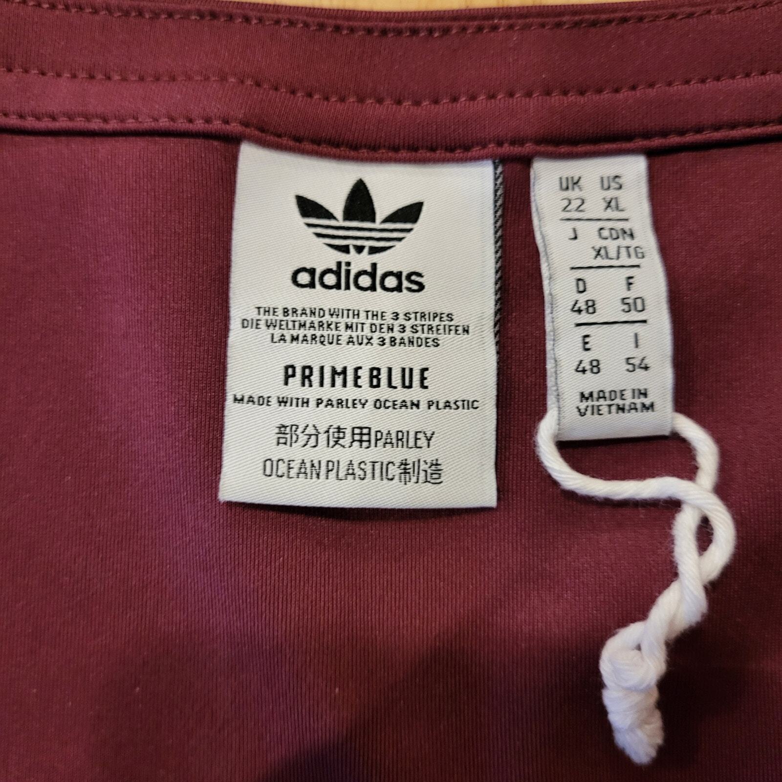 Adidas Originals Maroon Burgandy Long Sleeve Cropped Top Arm Stripe Stretch XL