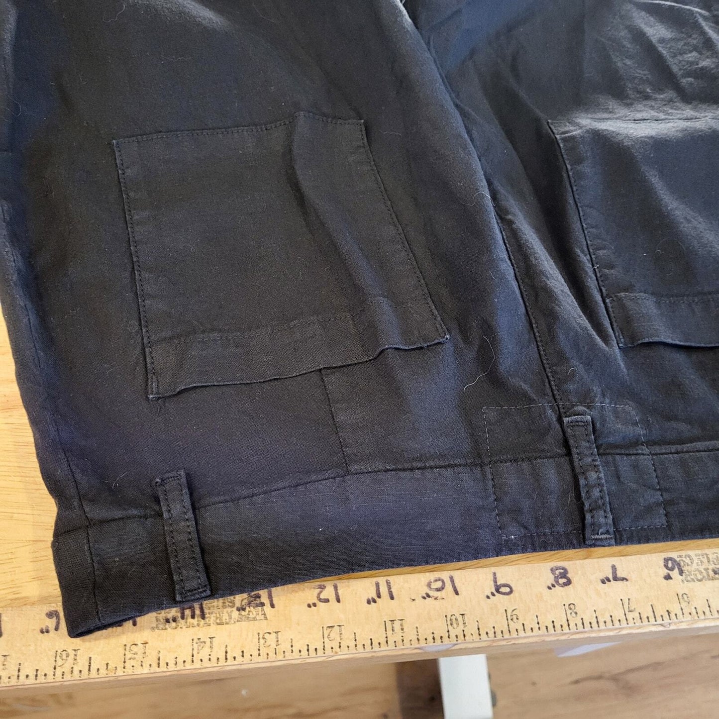 Frank & Eileen Linen & Flax Black Slacks Distressed Cuff Straight Leg Ankle 