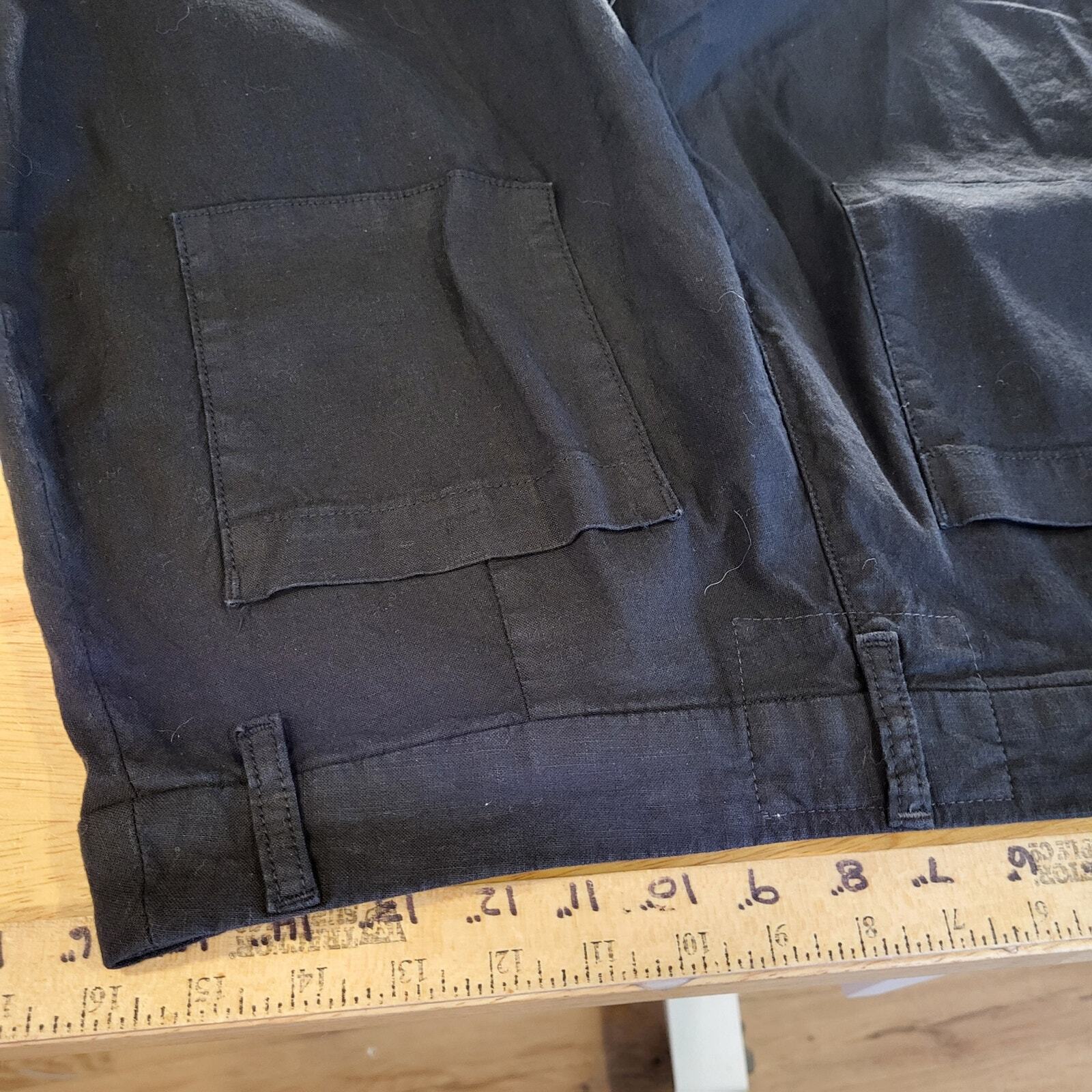 Frank & Eileen Linen & Flax Black Slacks Distressed Cuff Straight Leg Ankle 