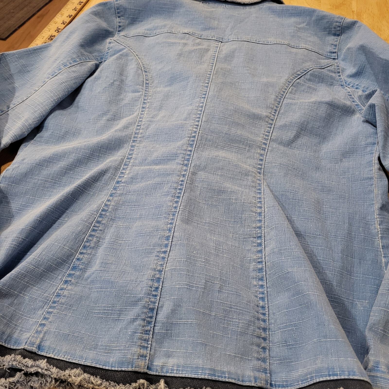 Z. Cavaricci Large Cotton Blend Raw Edge Stretch Denim Two Button Blazer