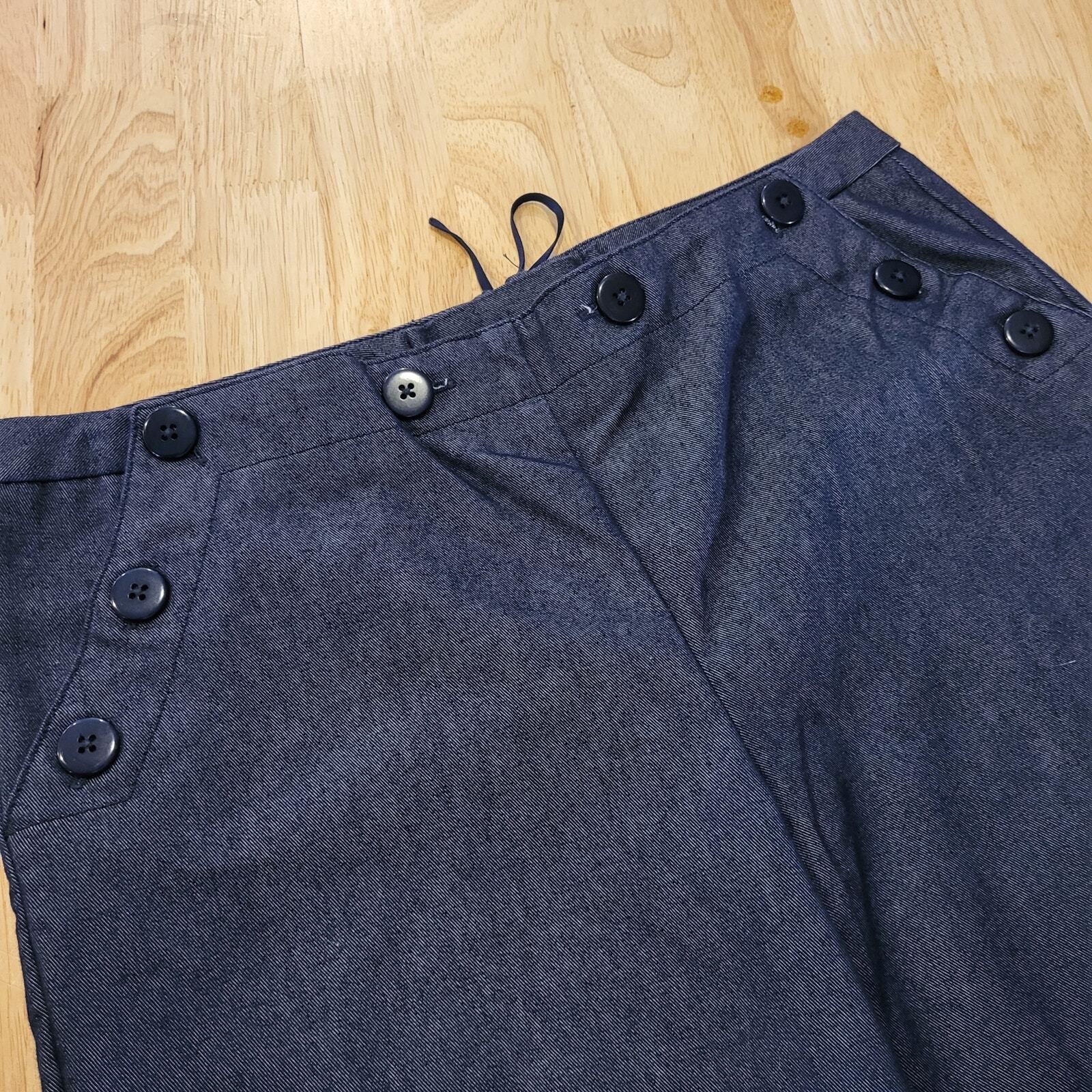 Express Stretch Blue Sailor Pants Wide Let Button Pocket 9/10 Denim 30" Waist