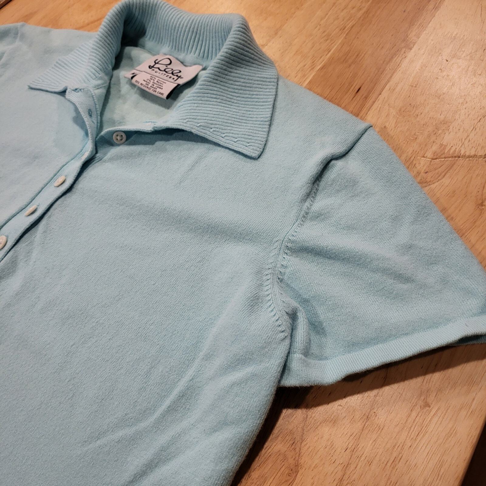 Lilly Pulitzer Cotton Blend Medium Blue Golf Polo Knit Collared Short Sleeve
