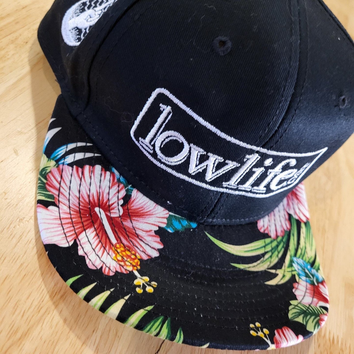 Lowlife Bar Floral BLACK baseball hat Folly Beach South Carolina Snap Back