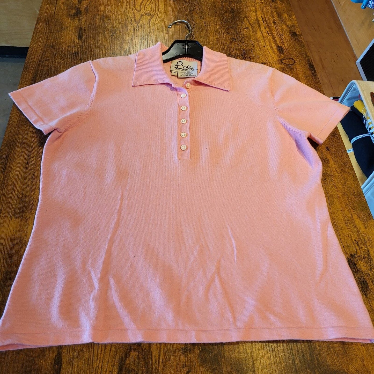 Lilly Pulitzer Pink Cotton Golf Polo Size Medium Collared Stretch Button 19" P2P