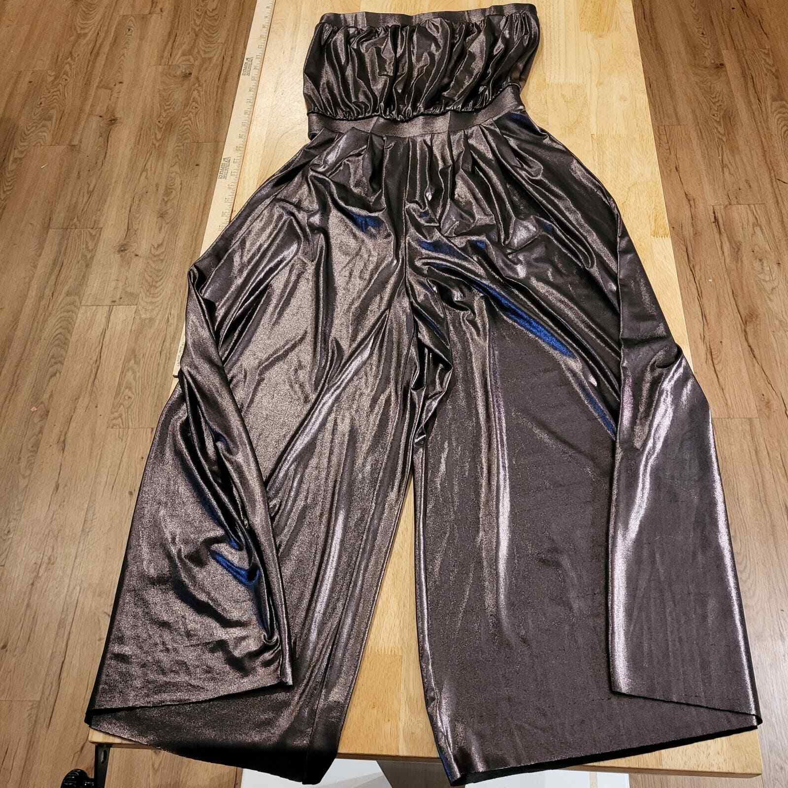Urban Outfitters Bronze Lame Tube Top Wide Leg Disco Jumpsuit Romper 