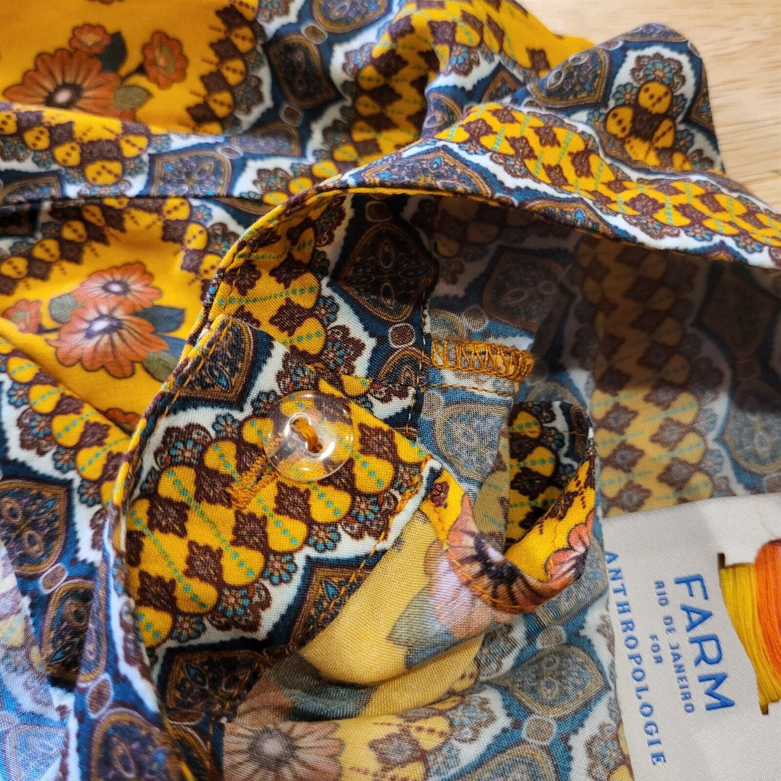 Farm Rio Xs Wrap Skirt Ethnic Print Yellow Knee Length 26" Waist Adjustable