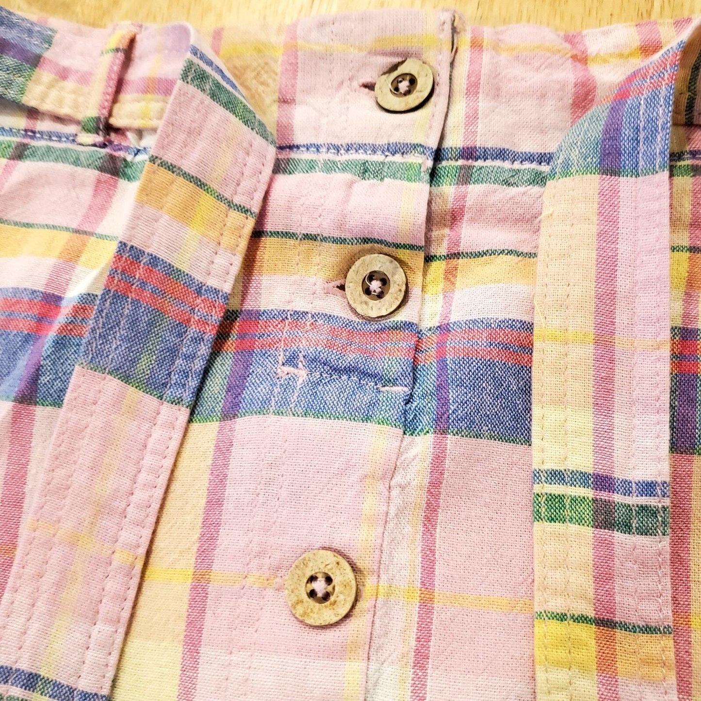 Dash Linen Baby Pink Plaid Elastic Waist Button Front Mini Skirt Tie Waist Med