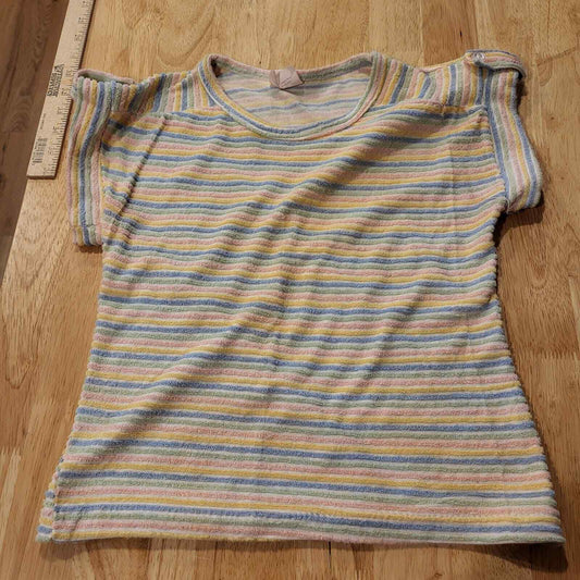 Vintage Pastel Rainbow Striped Terry Cloth Top Cap Sleeve Small