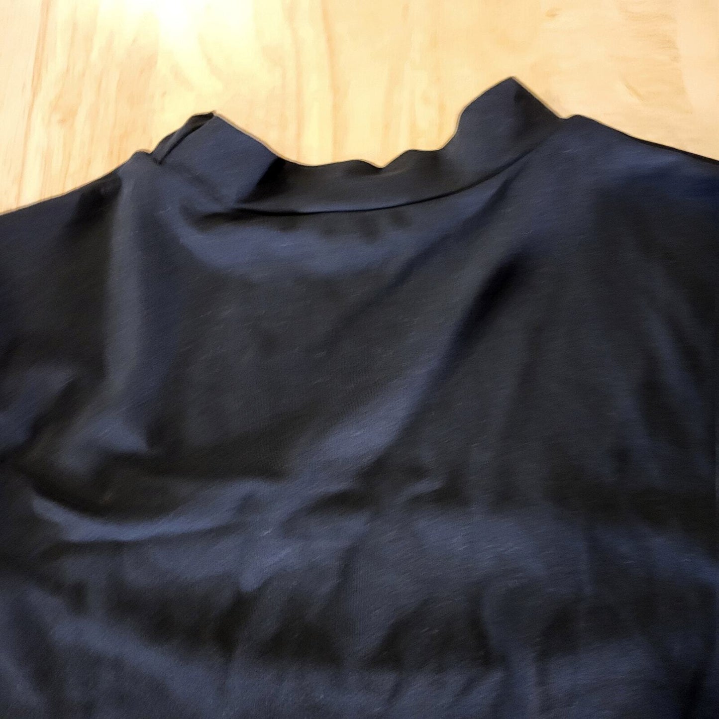 Black Knit Long Sleeve Heart Rhinestone & Back Cutout Thumb Hole mock collar sm