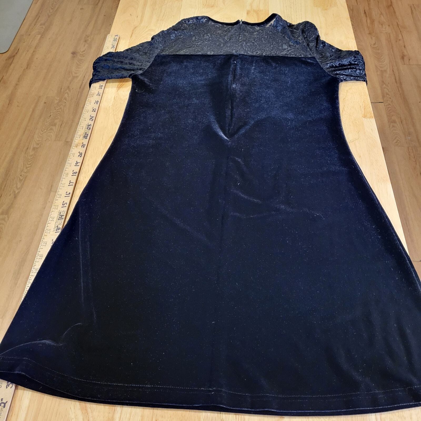 Jacqueline Ferrar Vintage Black Velvet Dress Burnout Lace Sheer Top Long Sleeve 