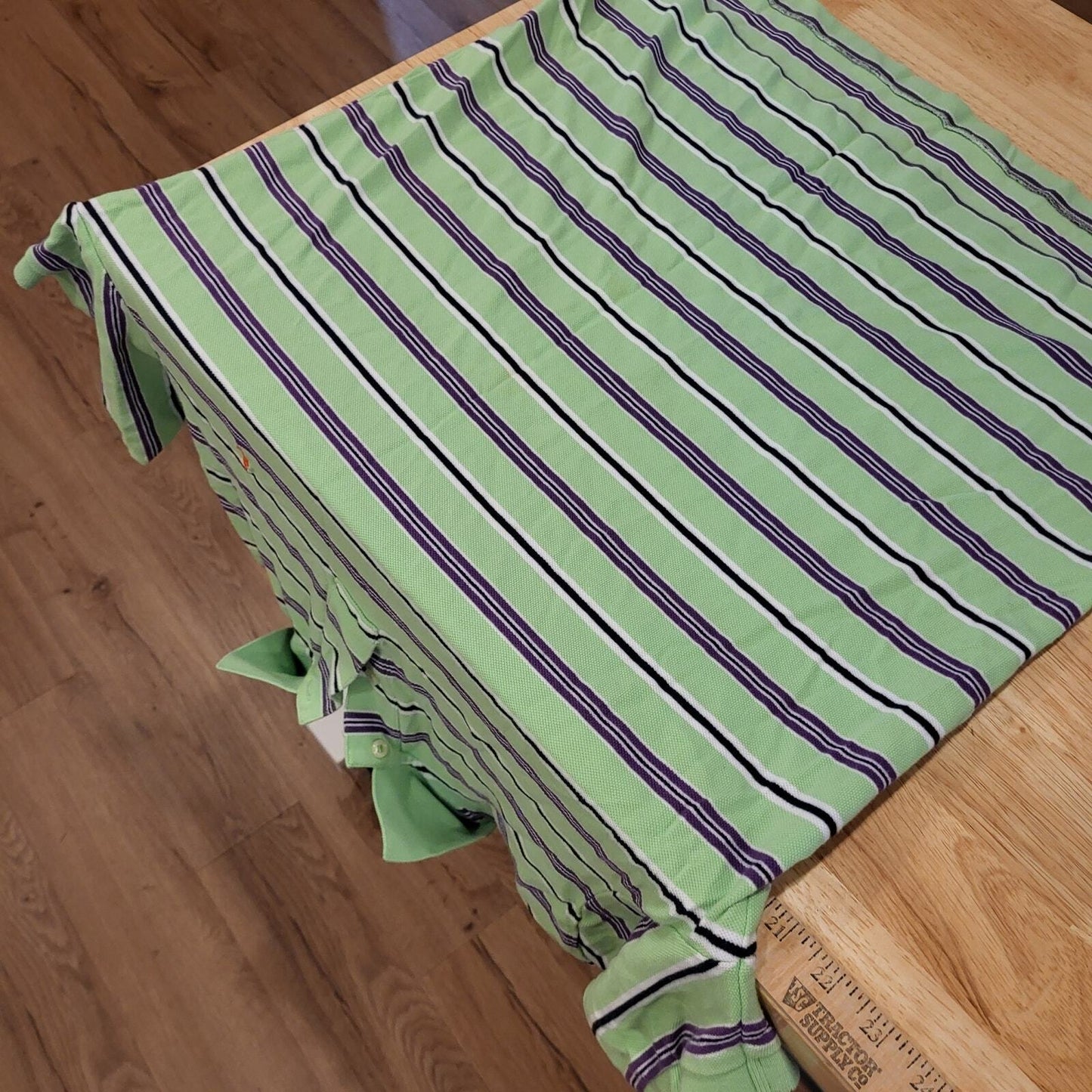 Ralph Lauren Green Striped Golf Polo Blue Detail Large Red Logo