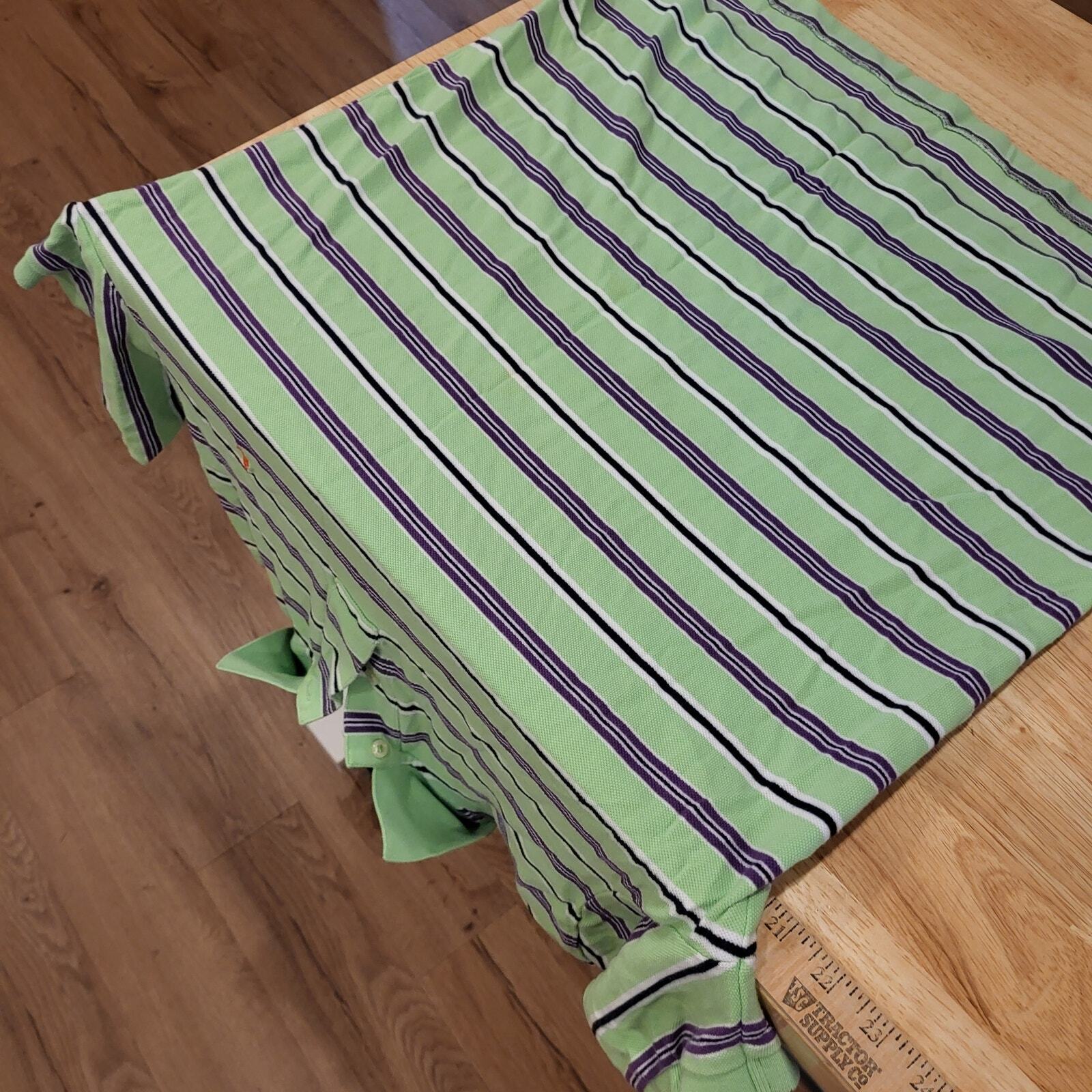 Ralph Lauren Green Striped Golf Polo Blue Detail Large Red Logo