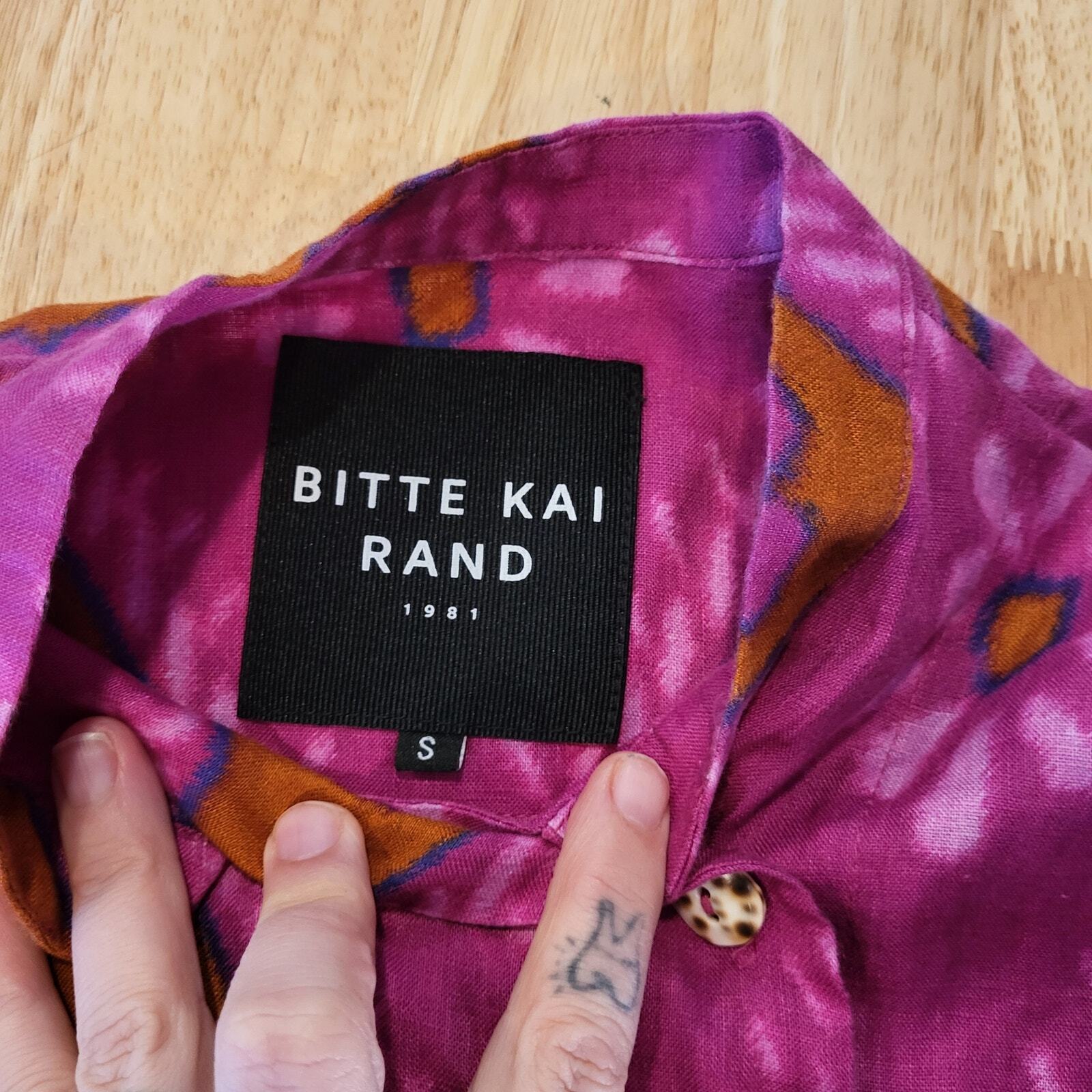 Bitte Kai Rand Batik Dyed Pink Double Breasted Button Blouse 18" Pit 2 PIT Small