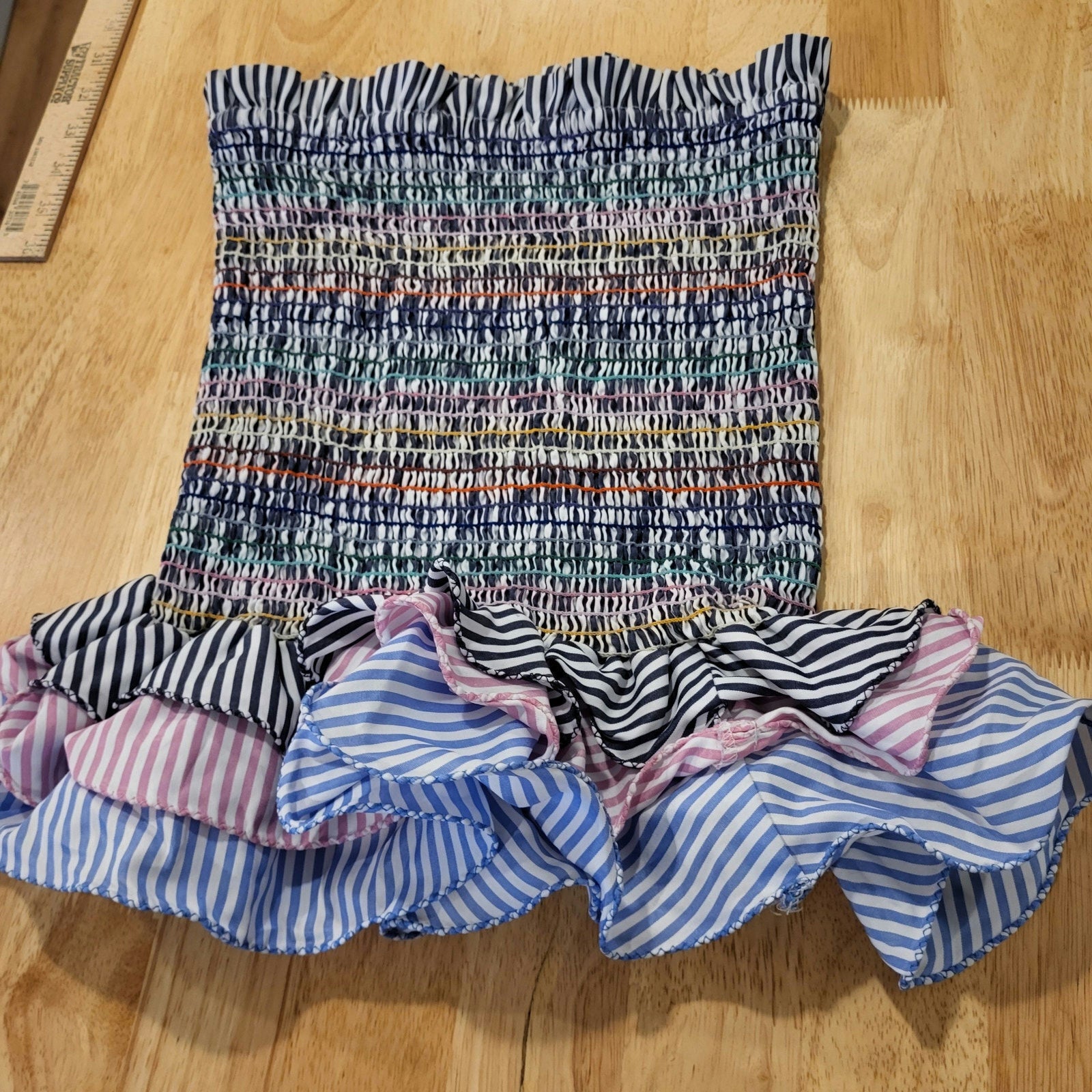 Do+be Sheered Elastic Striped  Tube Top Ruffle Hem Multi-Color 