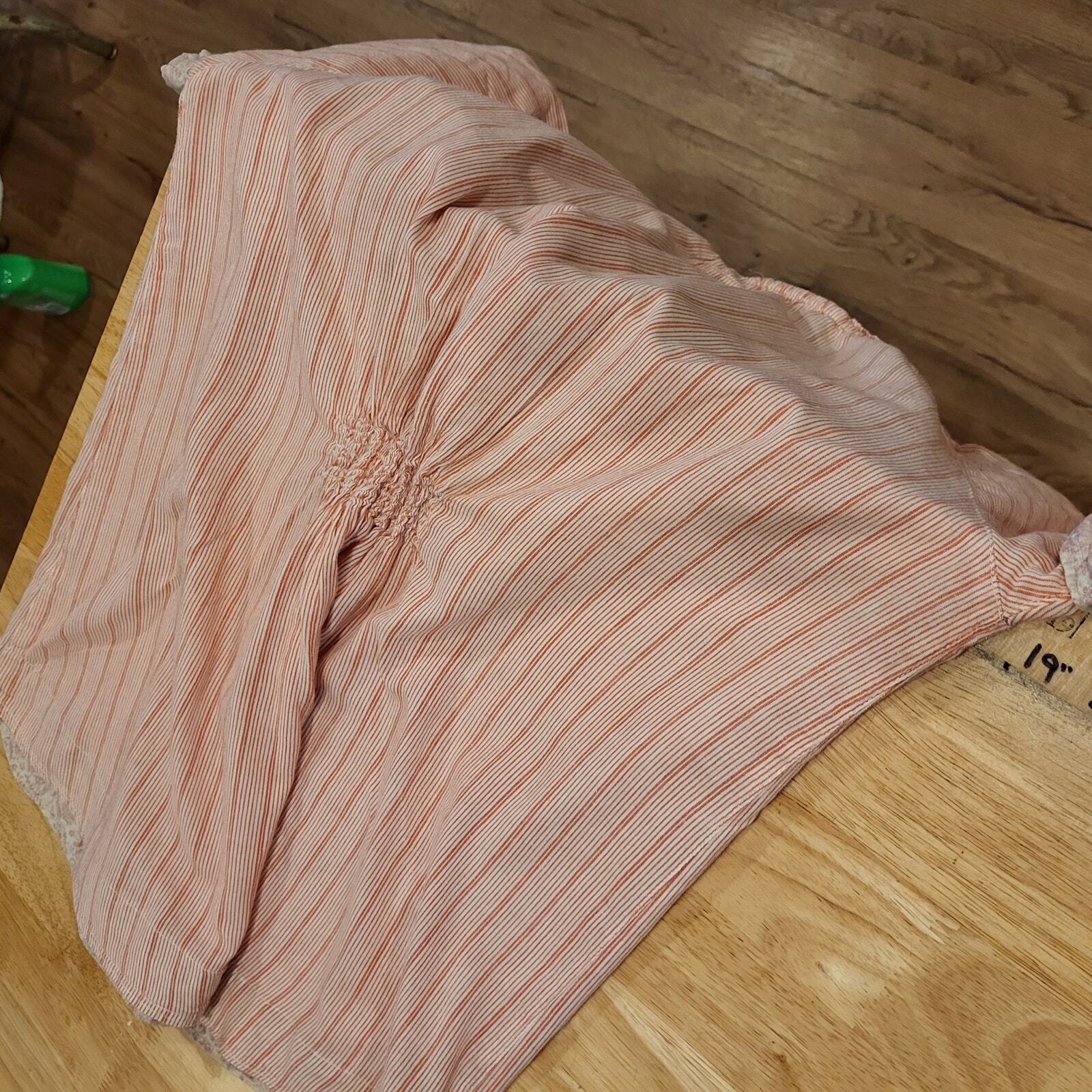 Ruff Hewn 100% Cotton Medium Red Striped Blouse Elastic Cap Sleeve 