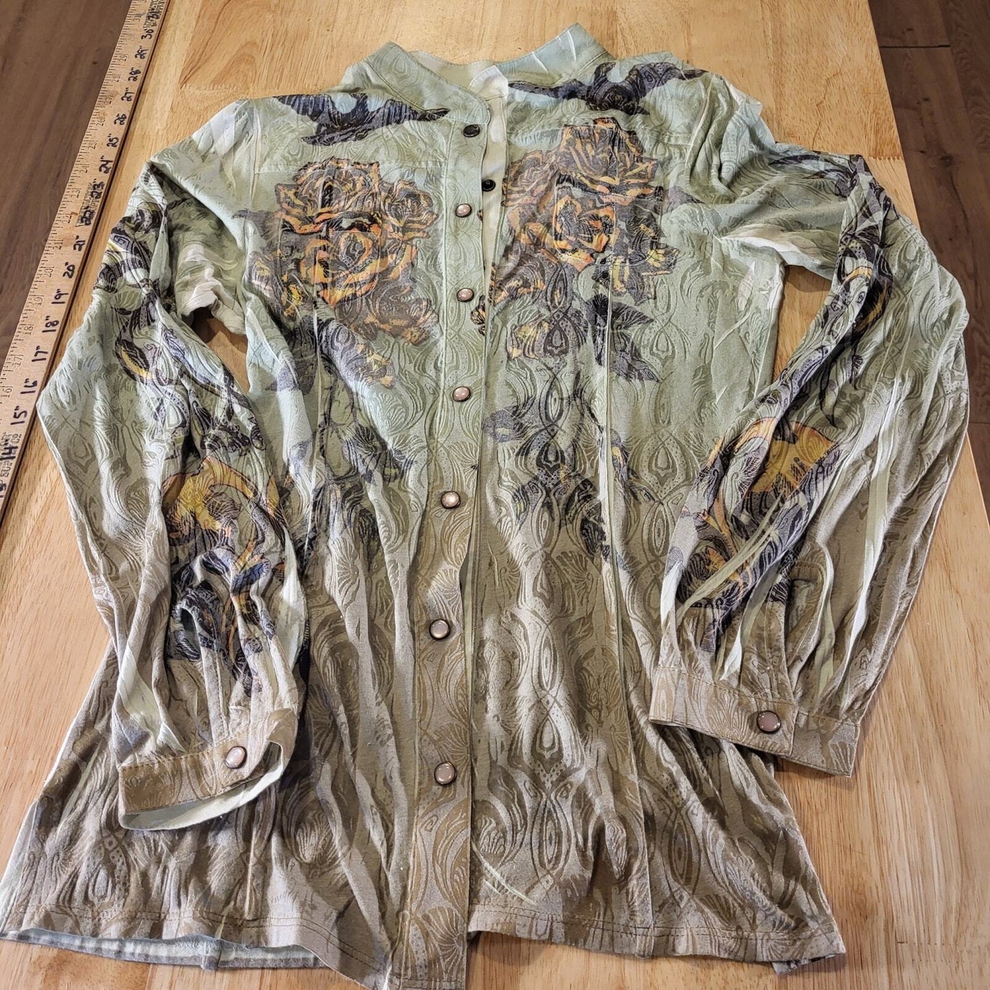 Butterfly Dropout Vintage Burnout Jersey Button Down Collared y2k Roses Birds 