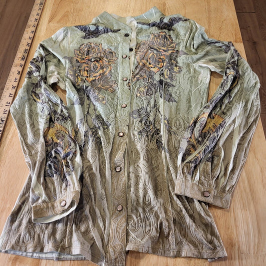 Butterfly Dropout Vintage Burnout Jersey Button Down Collared y2k Roses Birds 