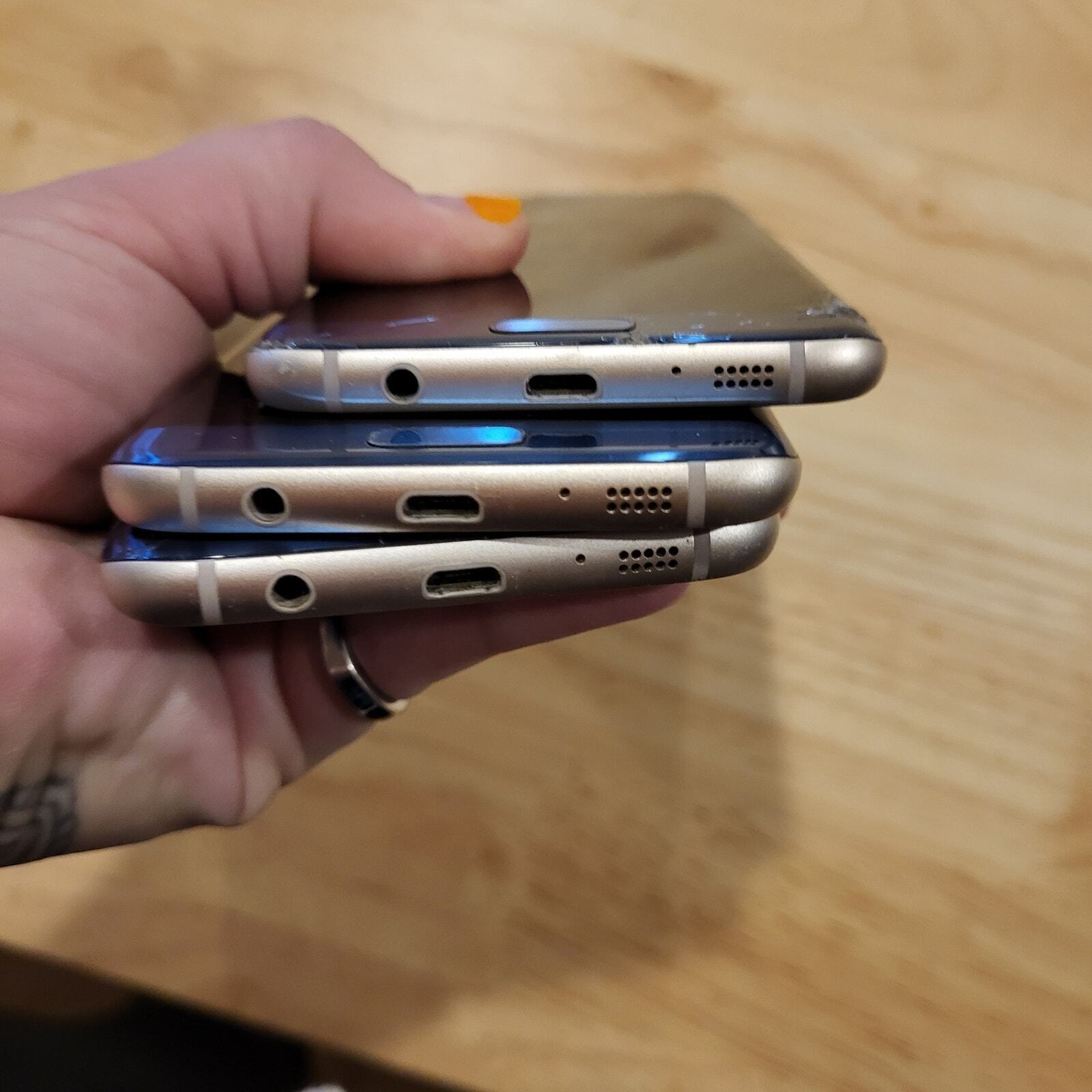 Lot of 3 Broken For Parts Samsung Galaxy S7 Edge Screen Damage on All 