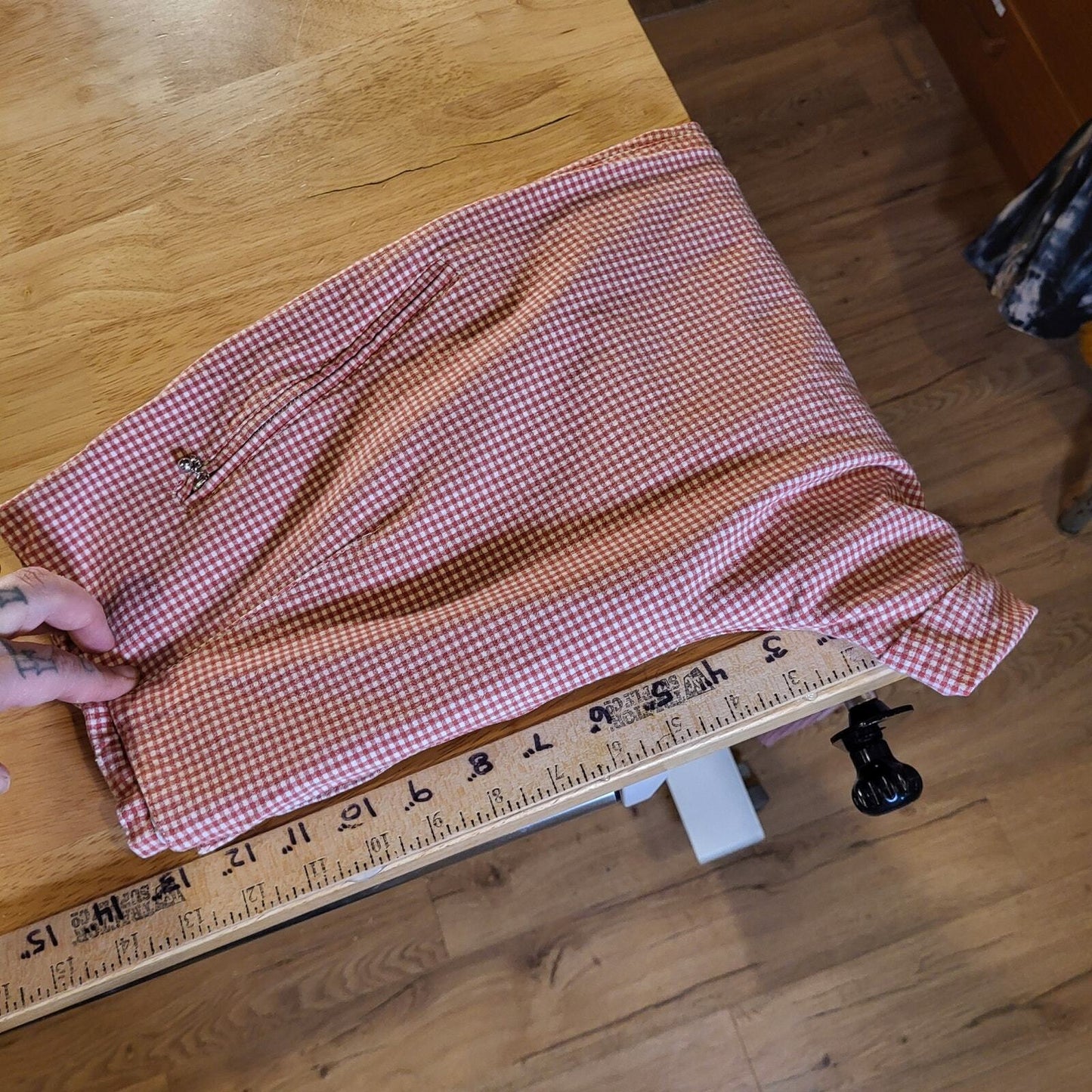 Vanilla Red Gingham Cotton Stretch Cigarette Pants 44 Zip Ankle Straight
