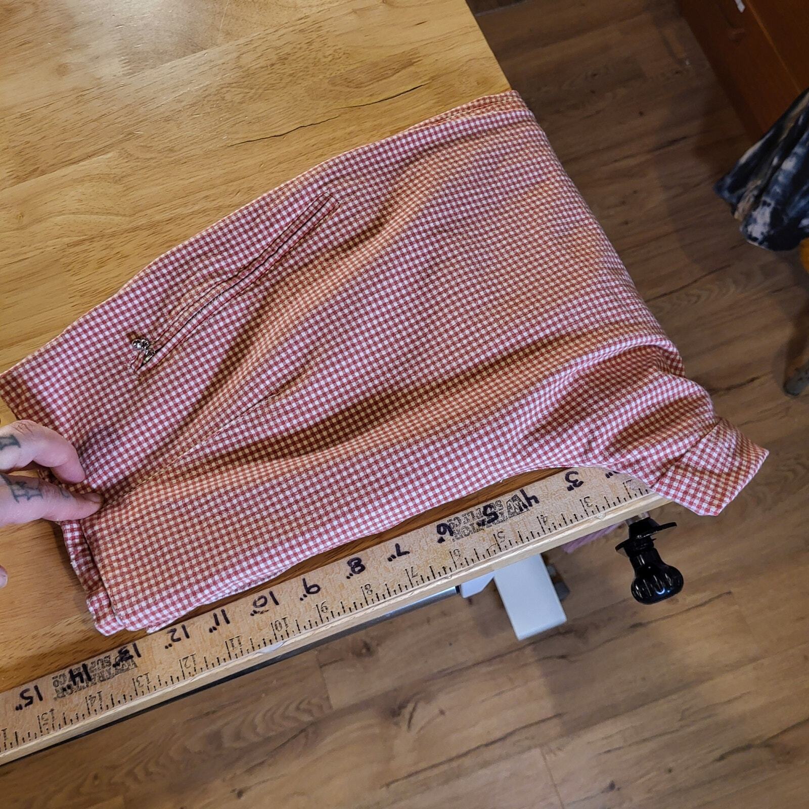 Vanilla Red Gingham Cotton Stretch Cigarette Pants 44 Zip Ankle Straight