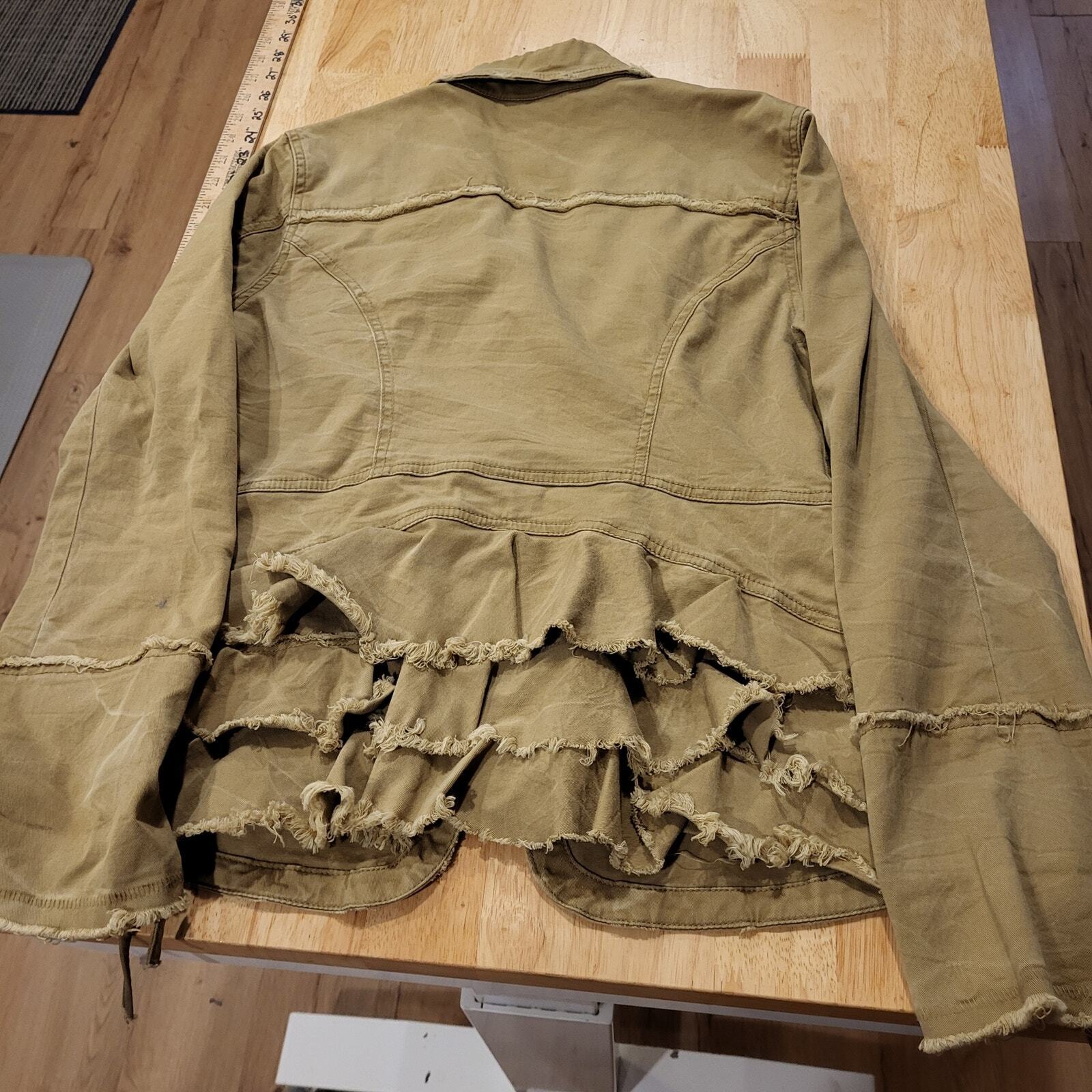 Khaki beige Free People Ruffle Back lace up sleeve Coat (See Bleach Mark) 