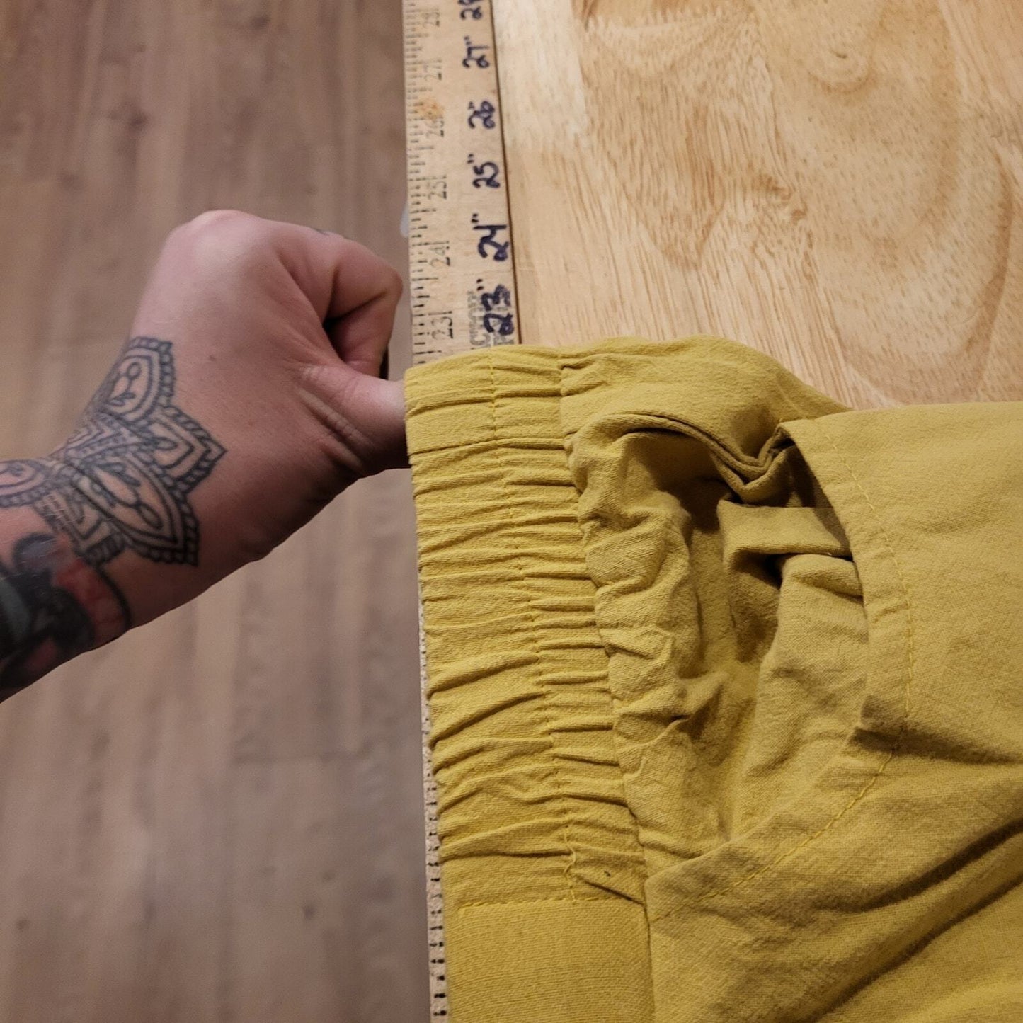 Mustard Yellow Elastic Waist Tie Wide Leg Pants xl 32" Waist Stretch to 46"