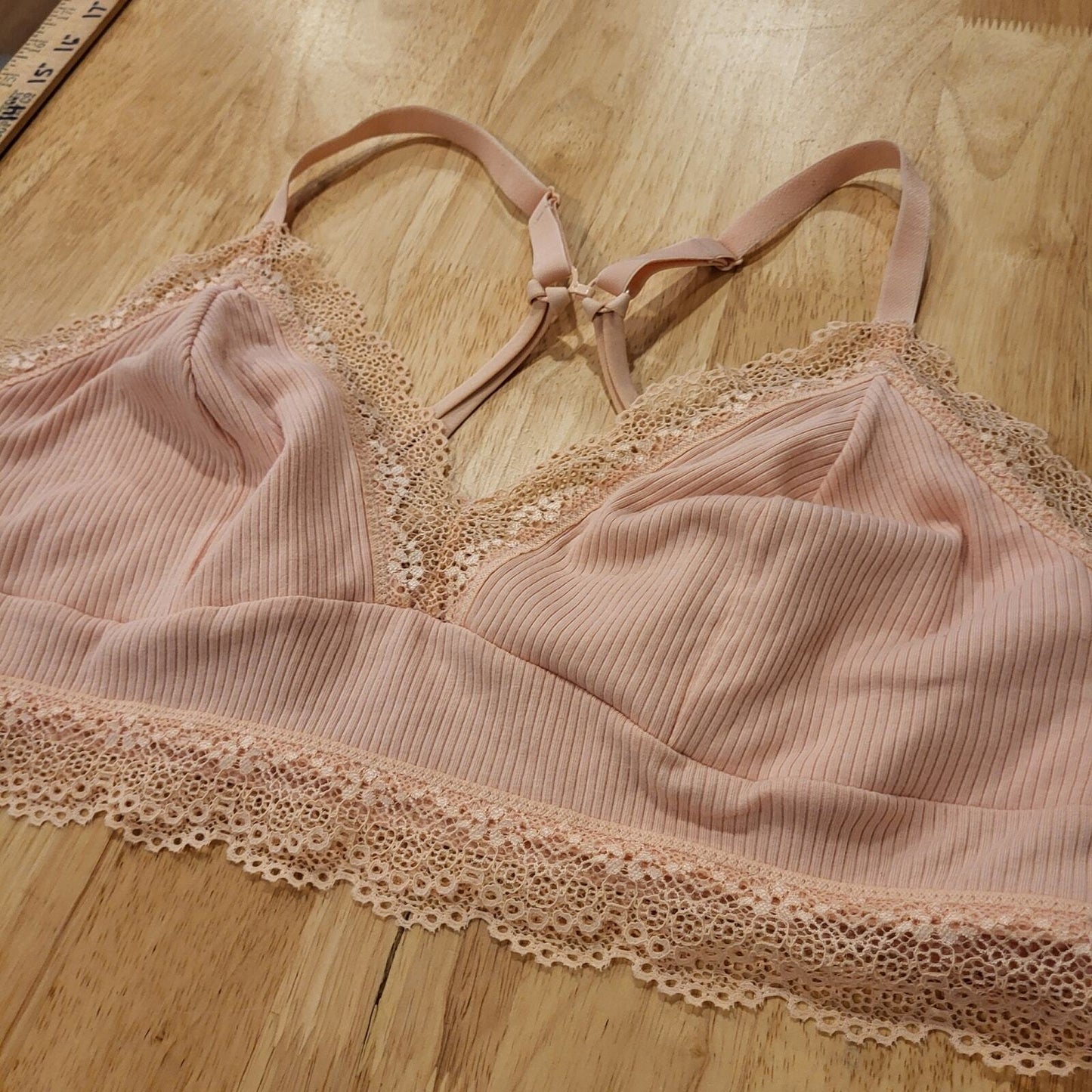 Colsie Peach Lace Bralette Adustable Straps XL Cotton 30" 