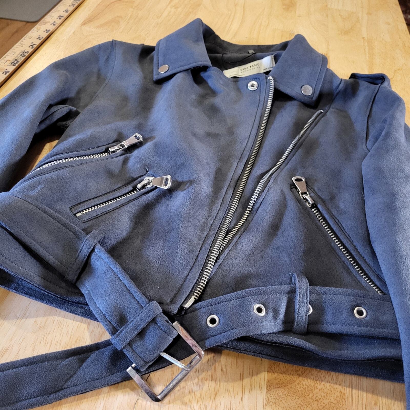 Zara Basic Suede Grey Motorcycle jacket Silver Hardware xs