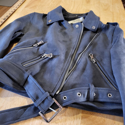 Zara Basic Suede Grey Motorcycle jacket Silver Hardware xs
