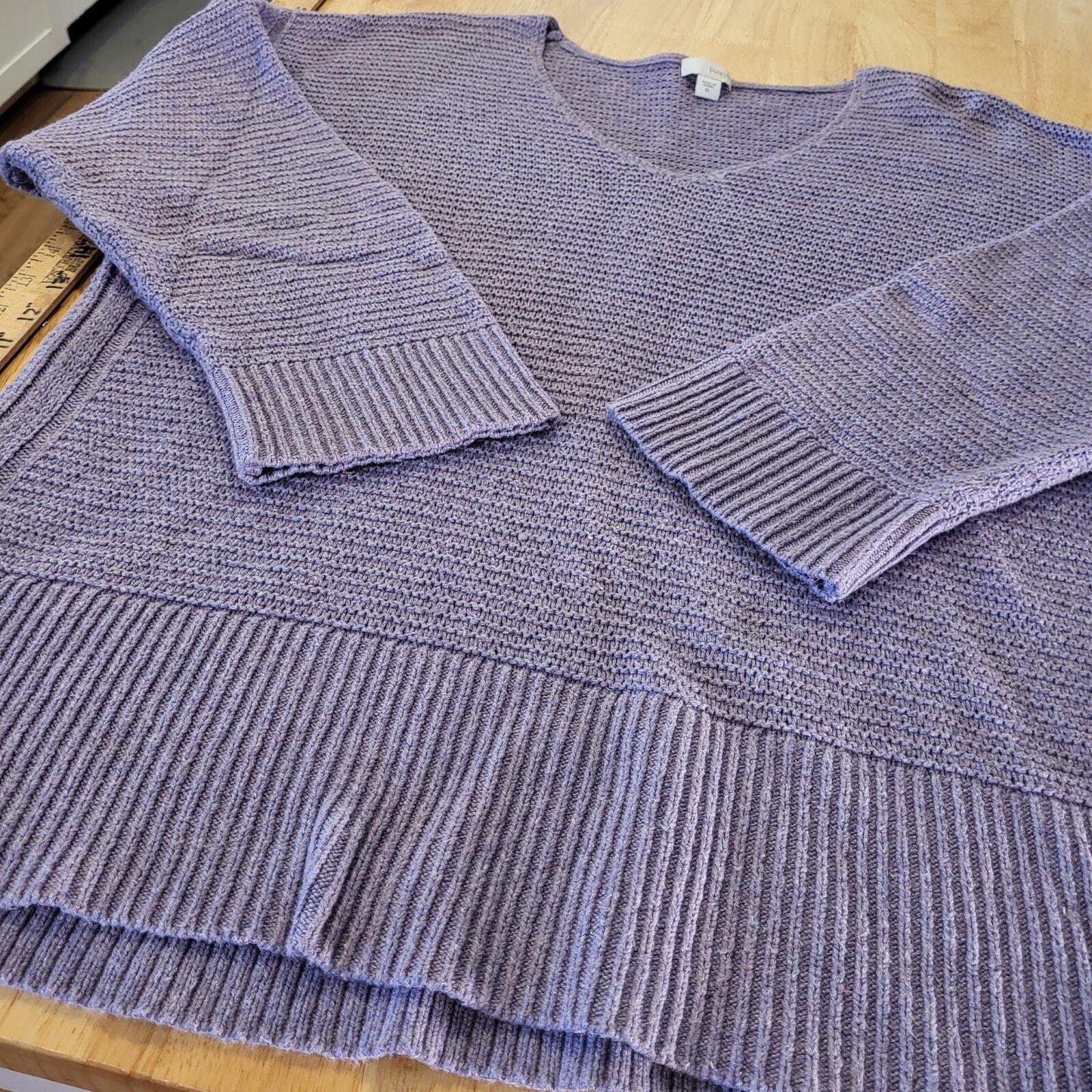 PureJill Cashmere Cotton Viscose Blend PURPLE Knit V-neck XL Sweater 23" P2P