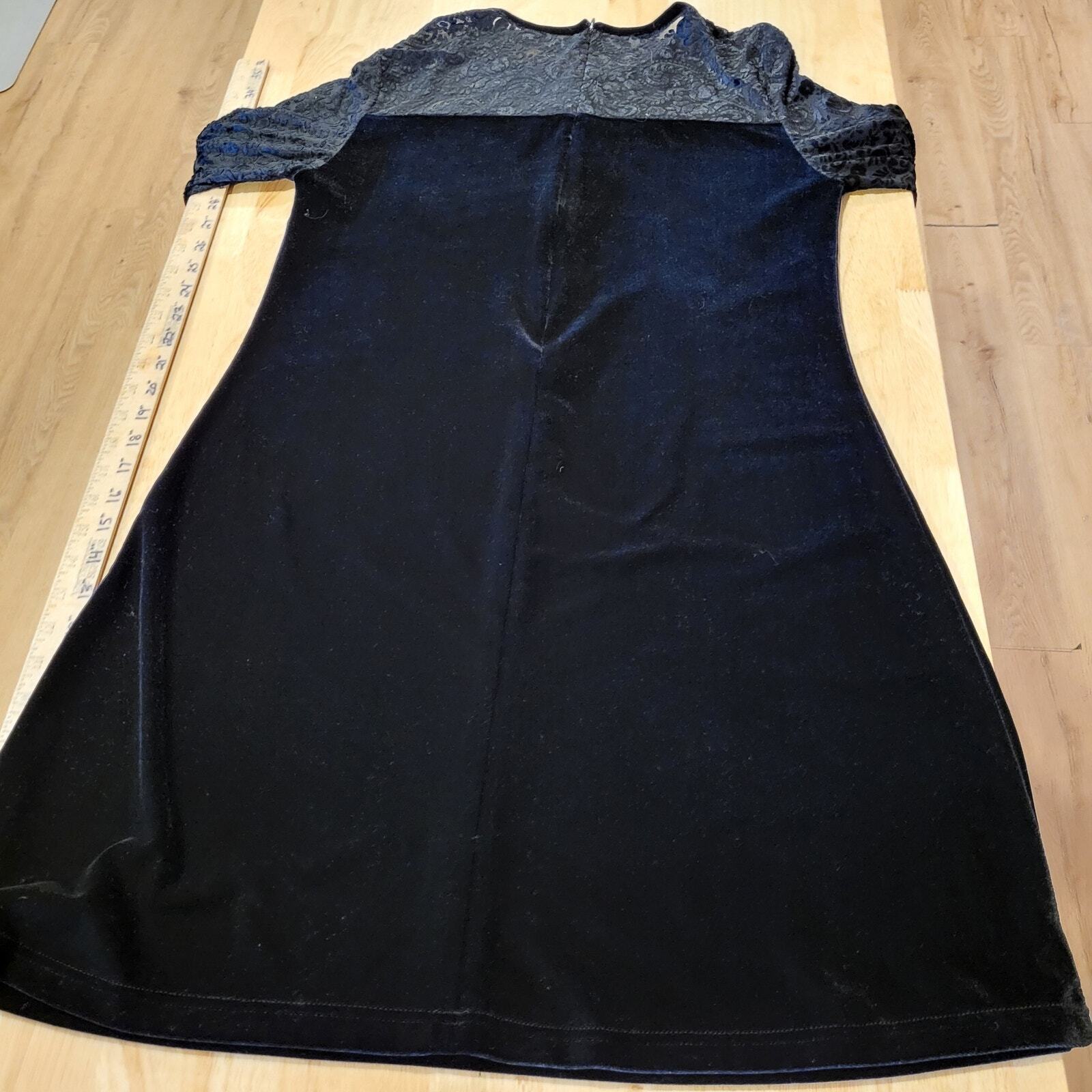 Jacqueline Ferrar Vintage Black Velvet Dress Burnout Lace Sheer Top Long Sleeve 
