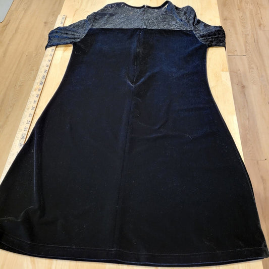 Jacqueline Ferrar Vintage Black Velvet Dress Burnout Lace Sheer Top Long Sleeve 