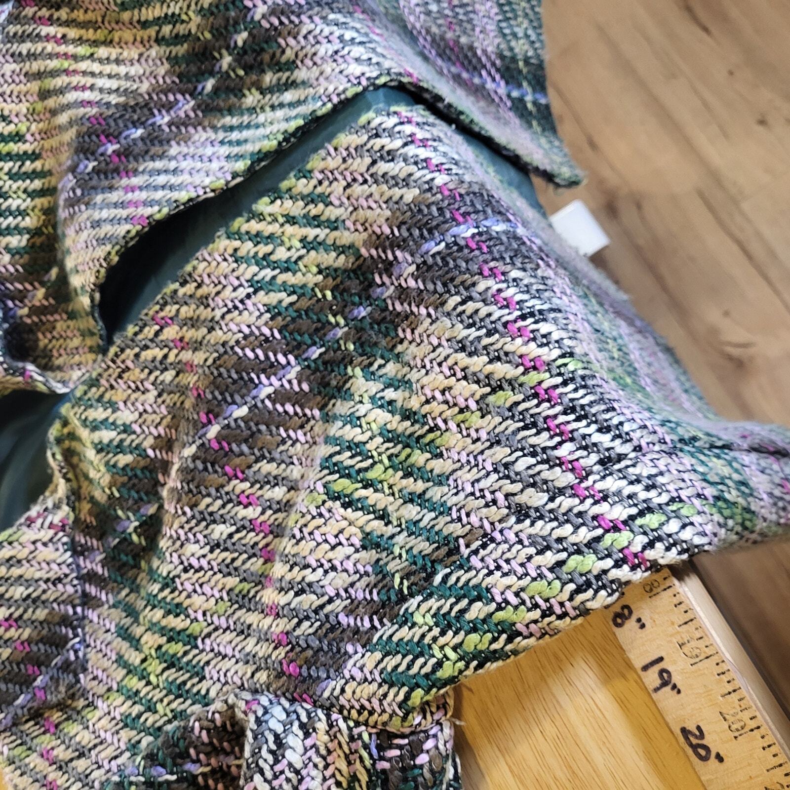 Kasper Pink & Green Short Coat Collared Size 8 Tweed Plaid Cuff 