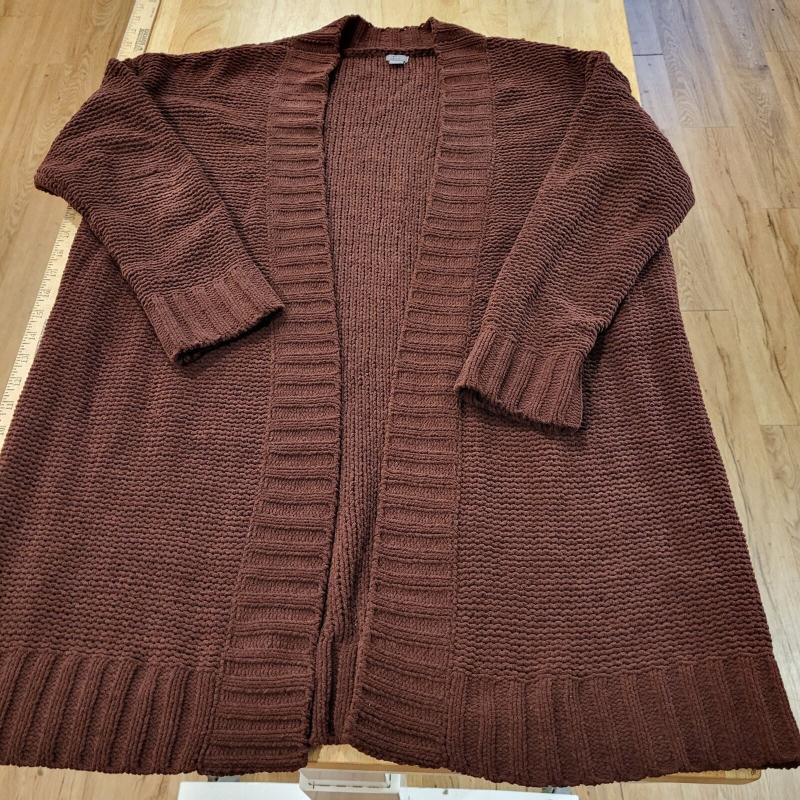 Aerie Chocolate Cheneille Soft Long Sleeve Medium Length Cardigan XS