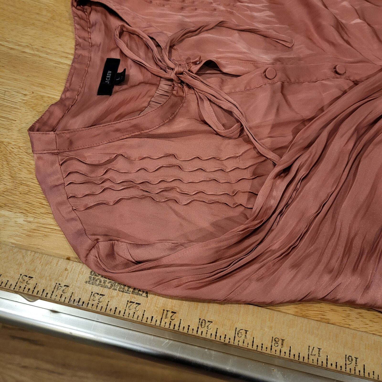 Re-Imagined J. Crew Pink Satin Long Balloon Sleeve Tie Pleat Detail Blouse 23"
