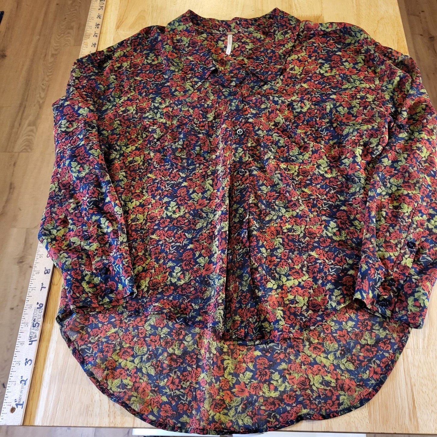 Free People Burgundy Floral Button Down Collared Shirt Small