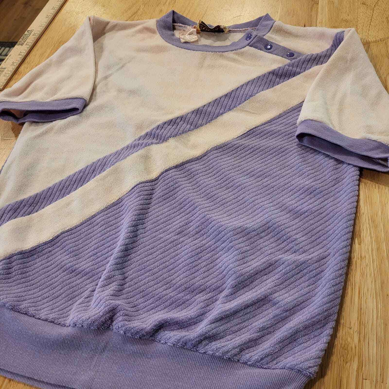 Purple and white geometric stripe vintage terry cloth elastic waist 17" pit2pit