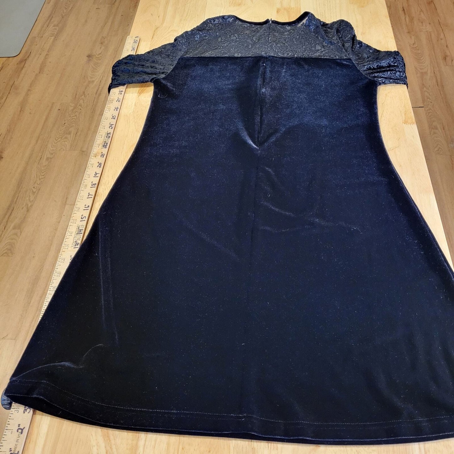 Jacqueline Ferrar Vintage Black Velvet Dress Burnout Lace Sheer Top Long Sleeve 