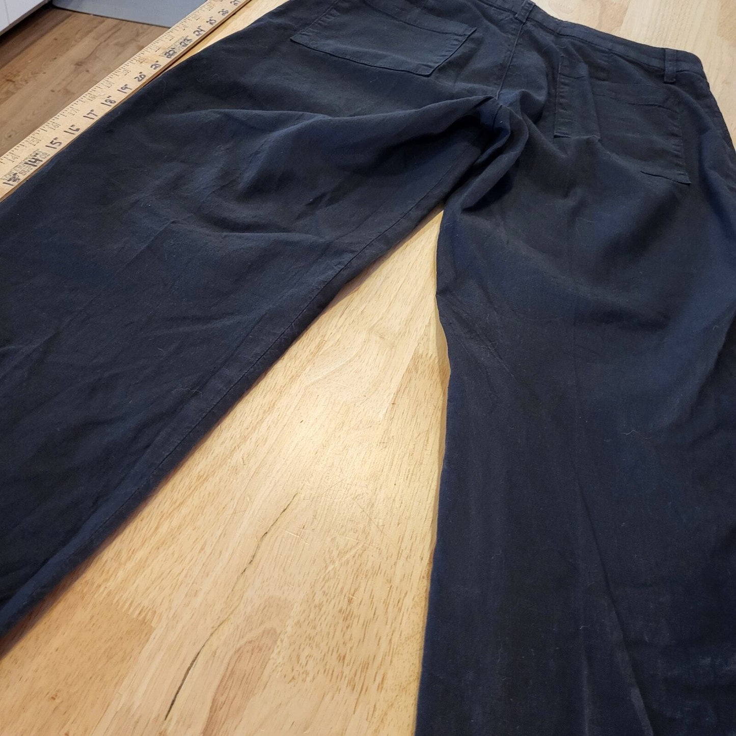 Frank & Eileen Linen & Flax Black Slacks Distressed Cuff Straight Leg Ankle 