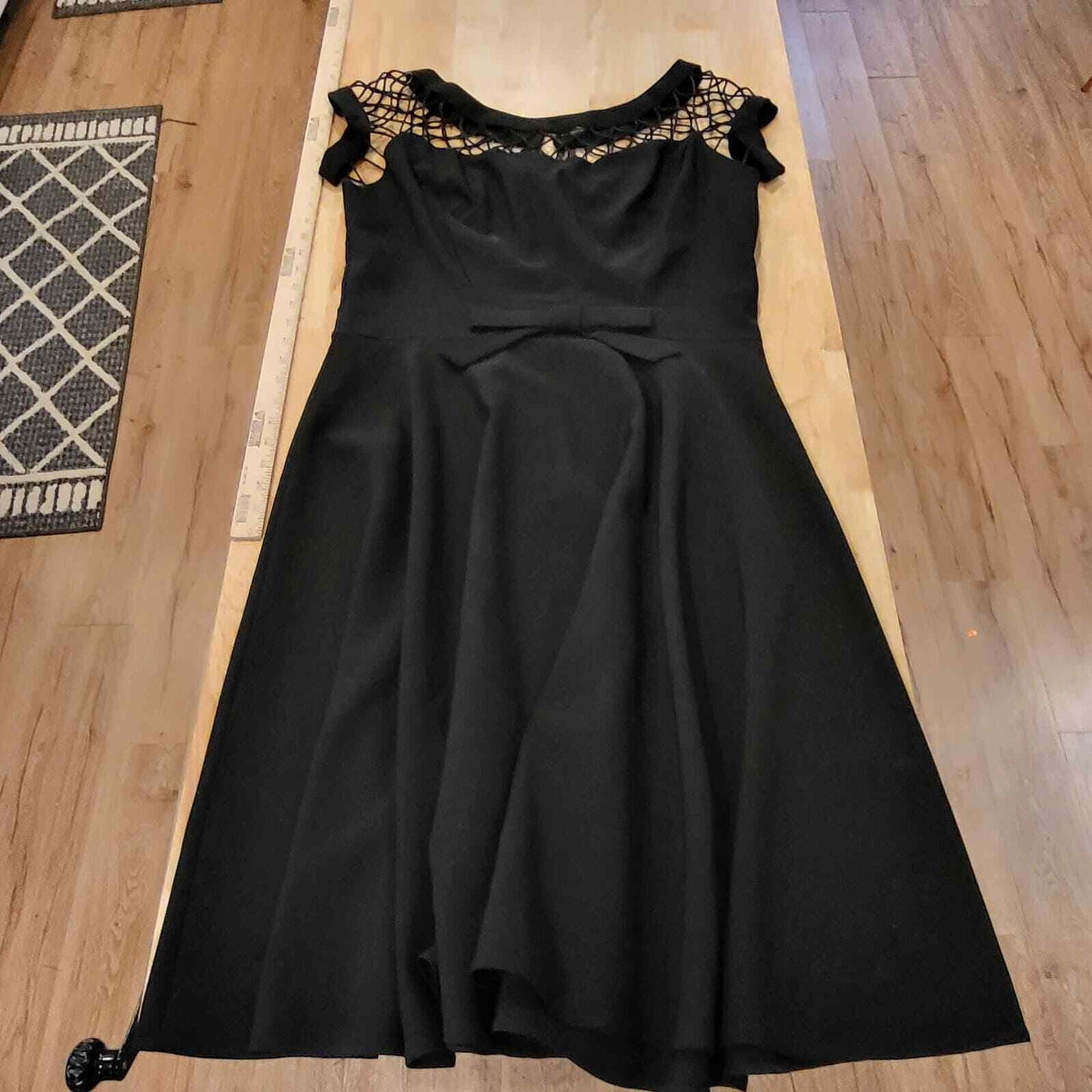 Black Fit & Flare Dress Mesh Shoulder Bow Detail